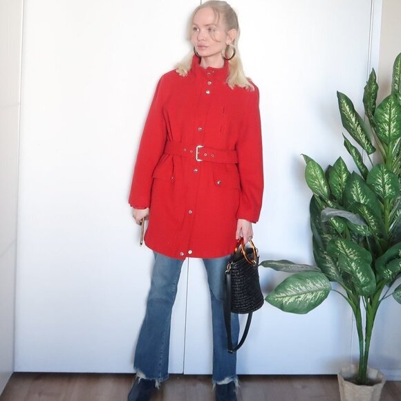 Michael Kors 100% Wool Red Coat With Stand-collar & Belt - Picture 12 of 13